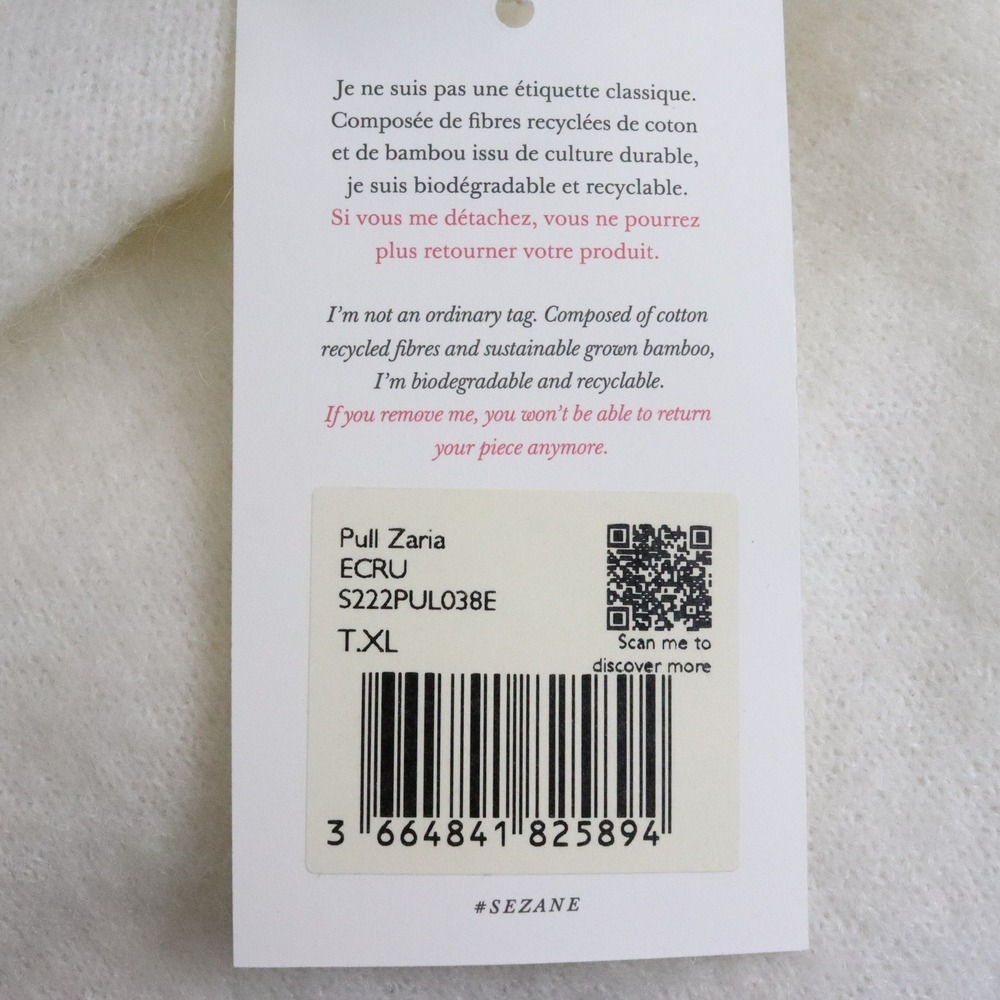 NWT Sezane Zaria Jumper Bow Neck Sweater XL Ecru Mohair Ivory White Pullover - Picture 8 of 10